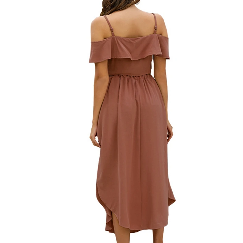 

Women Sexy Two Piece Set Slash Neck Ruffle Crop Tops+Split Long Beach Maxi Skirts Suit