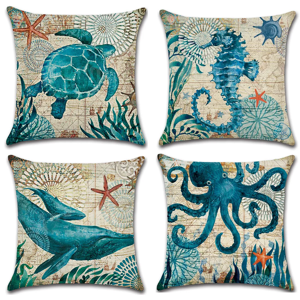 Классический морской океан Стиль морская черепаха узоры квадратная хлопковая