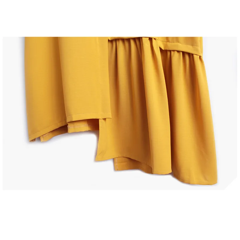 

IEQJ Dress Womens Irregular Designed Pleated Full Sleeve Lapel Collar Office Lady Loose 2021 New Spring Autumn Fashion XA129