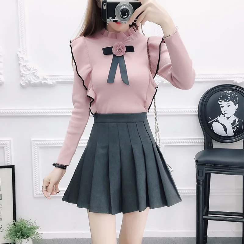 Женский осенний комплект из 2 предметов HAMALIEL розовый трикотажный свитер с бантом