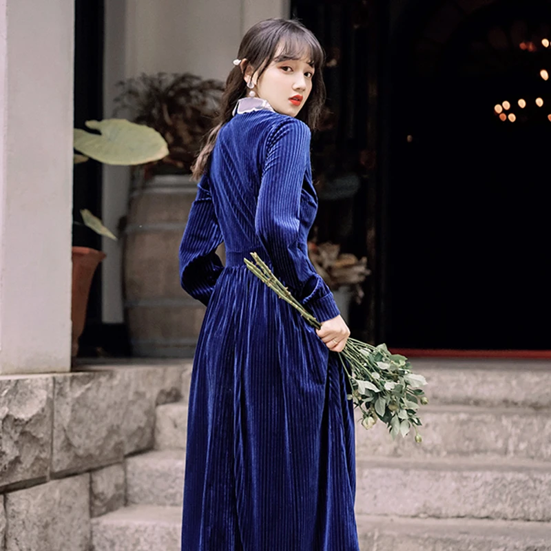 Новинка 2019 модное женское винтажное длинное платье на осень и зиму | Женская