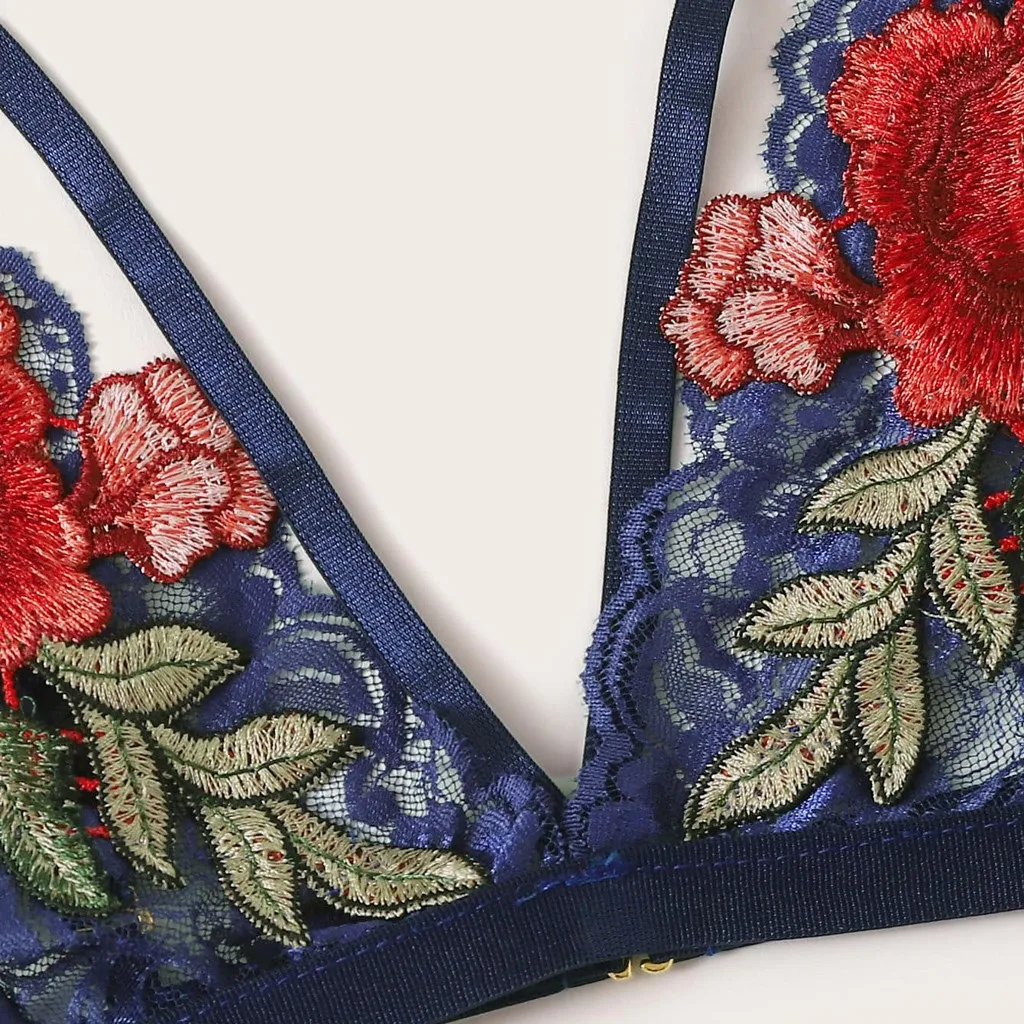 Женские бюстгальтеры с цветочной вышивкой и аппликацией сексуальное нижнее