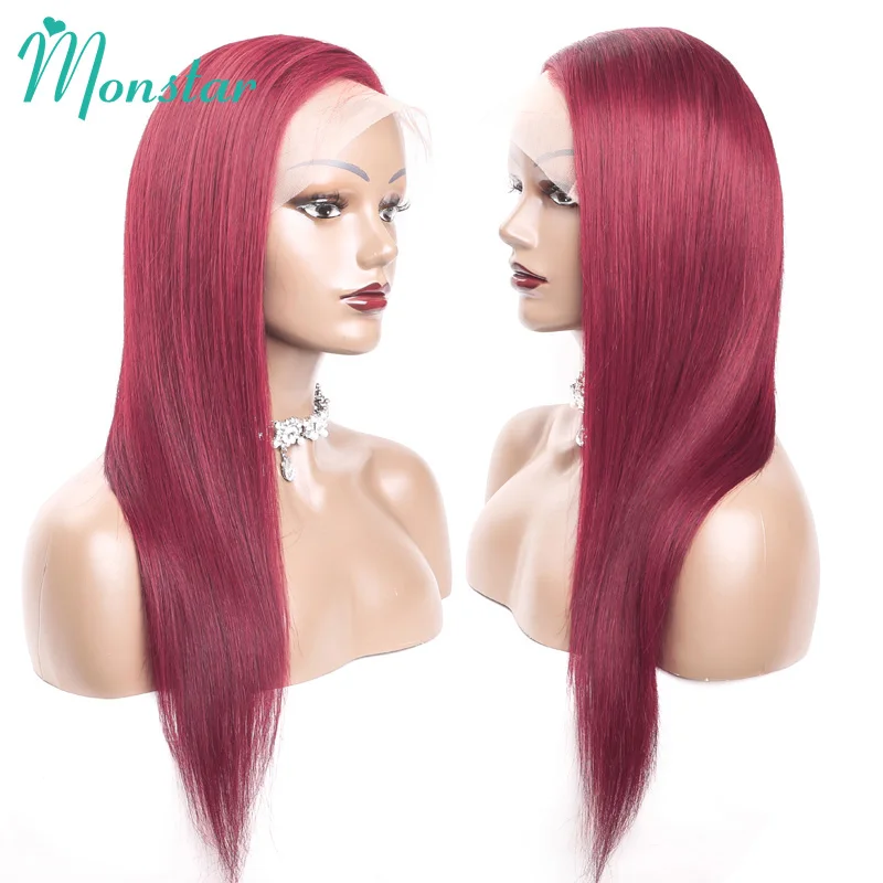 Monstar 99j бордовый парик из натуральных волос на кружеве 8-26 дюймов Длинные