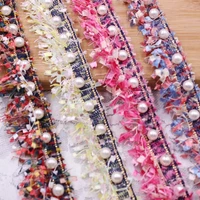 1yard popular diy costume dress sewing supplies nice vintage gold pearl beaded embroidered tassels lace trim ribbon fabric