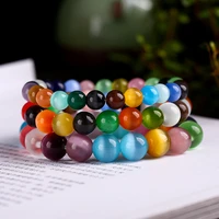 jewelry bracelets simple fashion round ball beaded 6 8 10mm rainbow multi color cats eye opal stone wristband women gifts