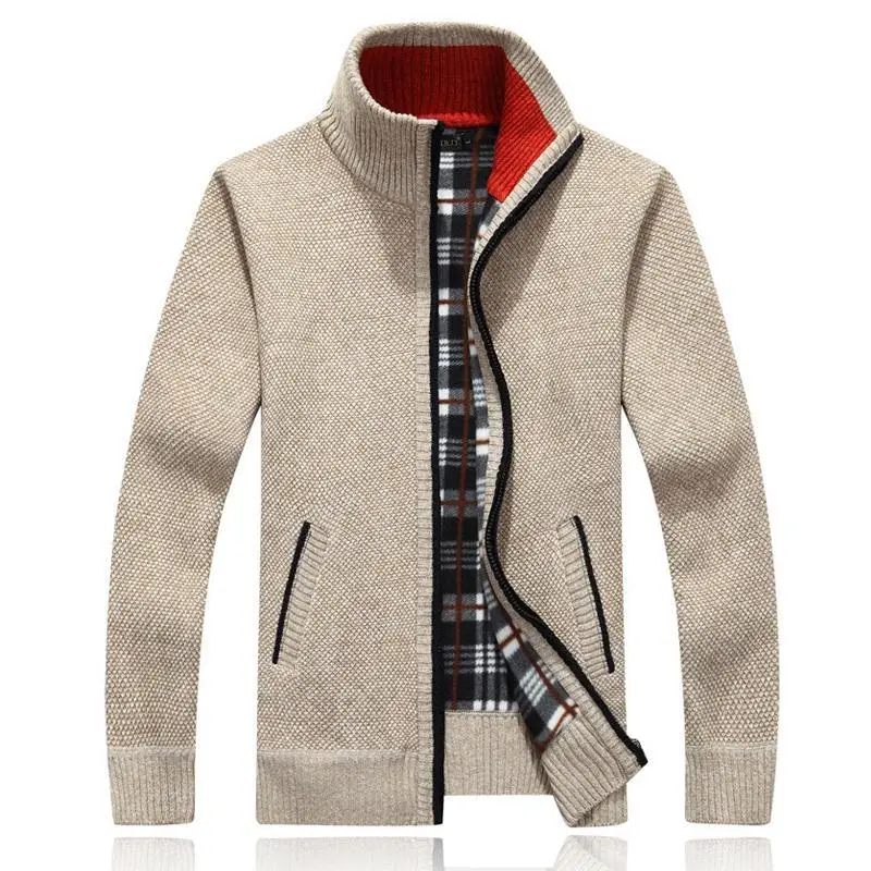 

Men's Warm SweaterCoat Spring Autumn Fleece Jacket Male Knitted Casual Slim Wool Sweatshirts Men Soild Cardigan