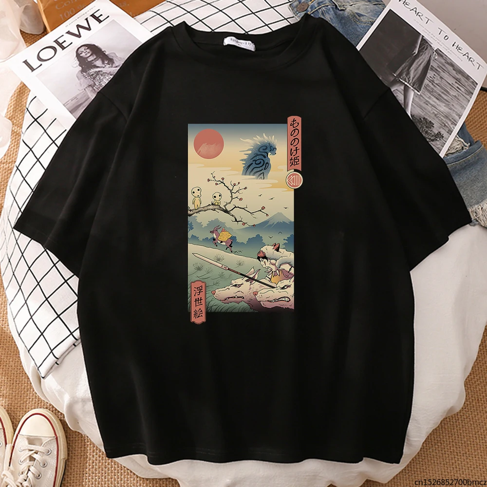 

Wolf Princess Ukiyo T-Shirt Women Summer Casual Women Clothing Retro Short Sleeve Pattern Vintage Tops