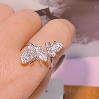 new fashion zircon butterfly wedding ring for women girl copper gold silver color joint finger rings statement jewelry