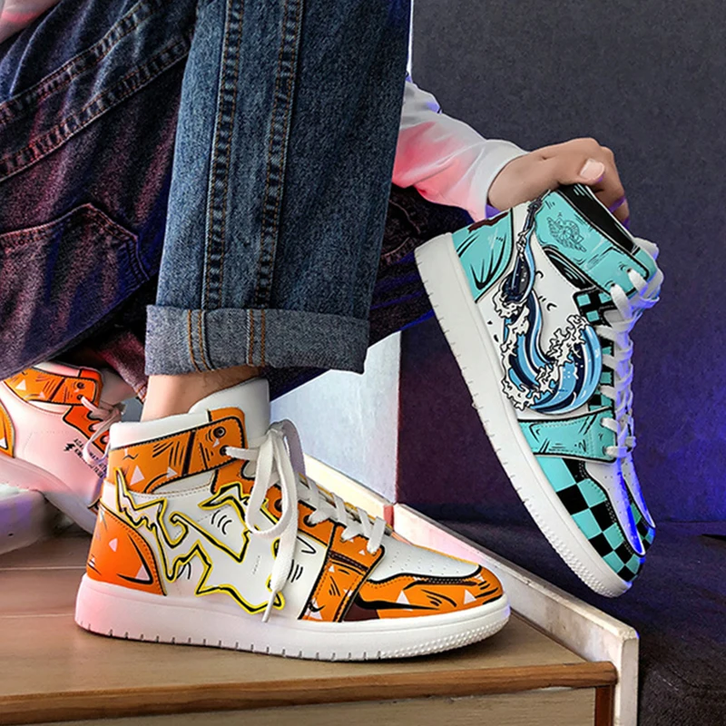 

2021 Men's Sneakers Anime Demon Slayer Kamado Tanjirou Agatsuma Zenitsu Cartoon Casual Shoes Breathable Outdoor Running Sneakers