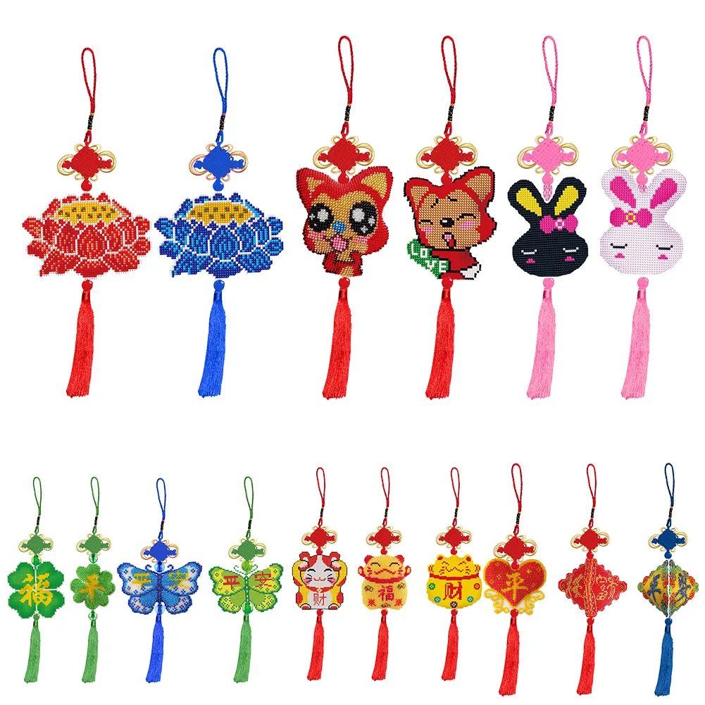 

Stamped DIY Leaf Butterfly Chinese Knot Handmade Craft Beaded Cross Stitch Car Hanging Printed Embroidery Needlework Tassel Kit