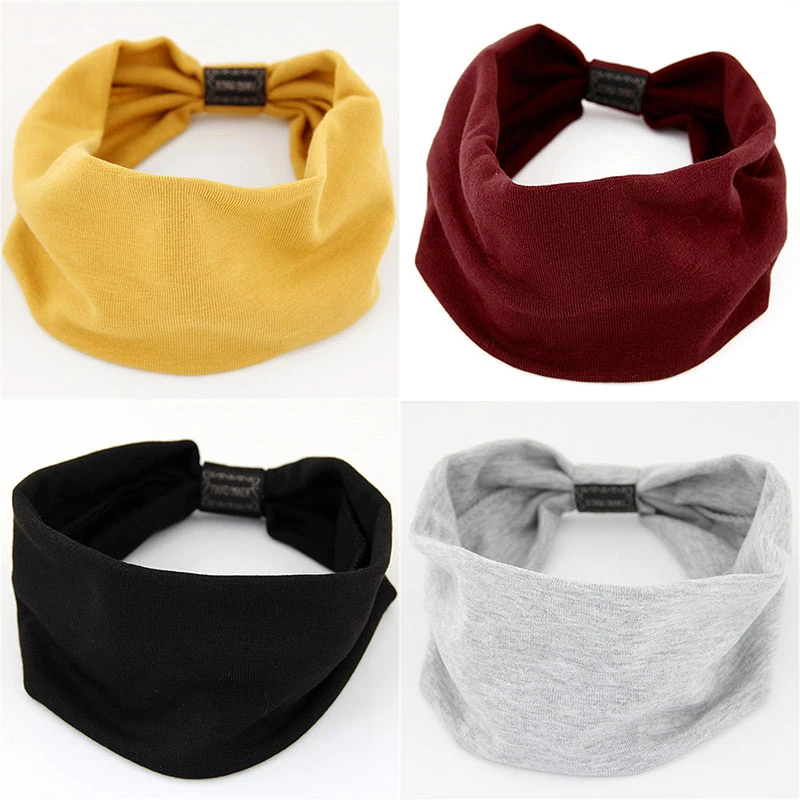 Повязка на голову женская хлопковая однотонная широкая Модная бижутерия мягкая