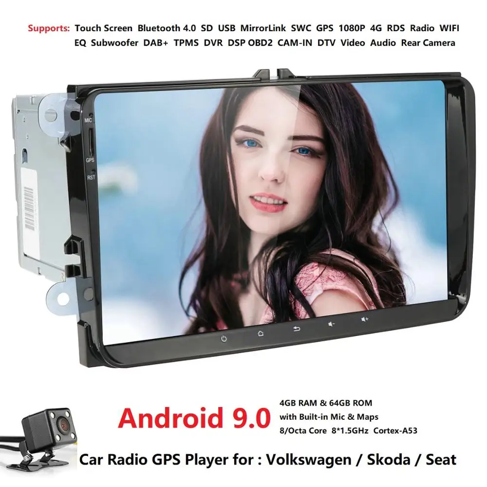 Восьмиядерный 4G+ 64G HD ips 2 din android 9,0 автомобильный dvd для vw passat b5 b6 golf 4 5 tiguan polo skoda octavia rapid автомобильный Радио плеер