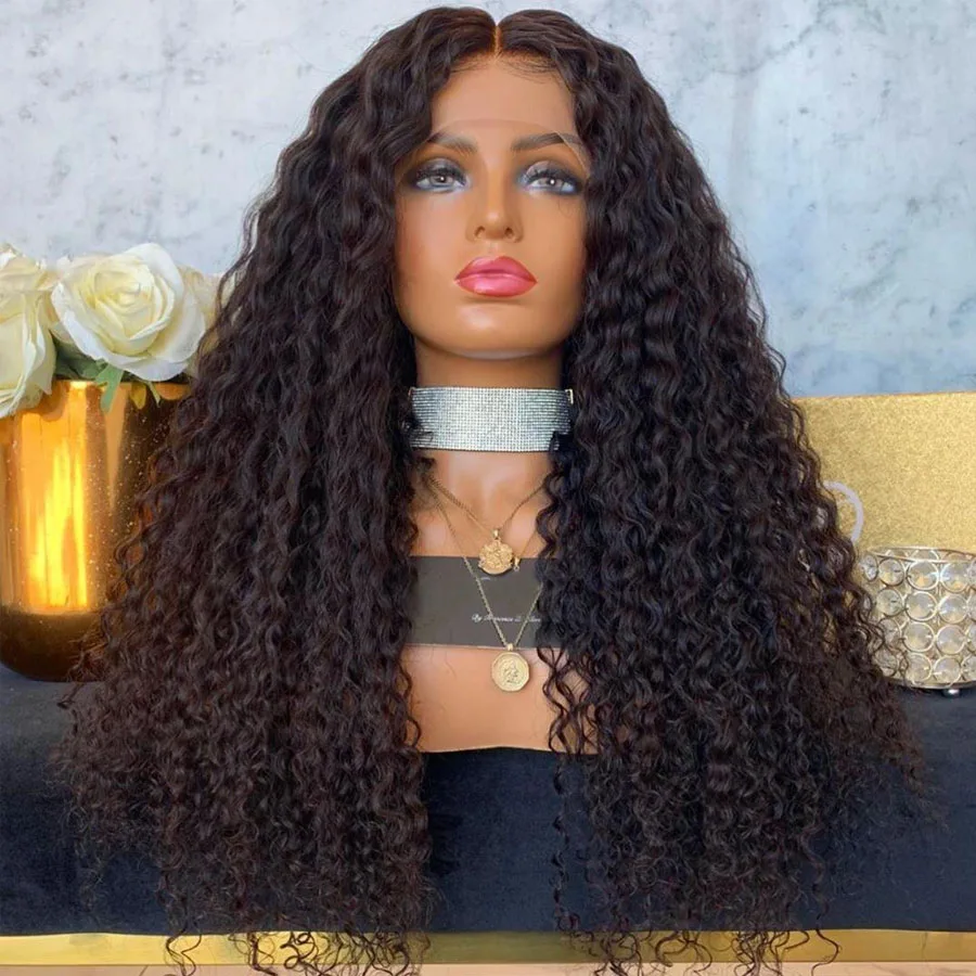200Density Deep Curly 13x6 Lace Front Human Hair Wigs with Baby Hair Natural Color Middle Part 360 Lace Frontal Wigs Remy Hair