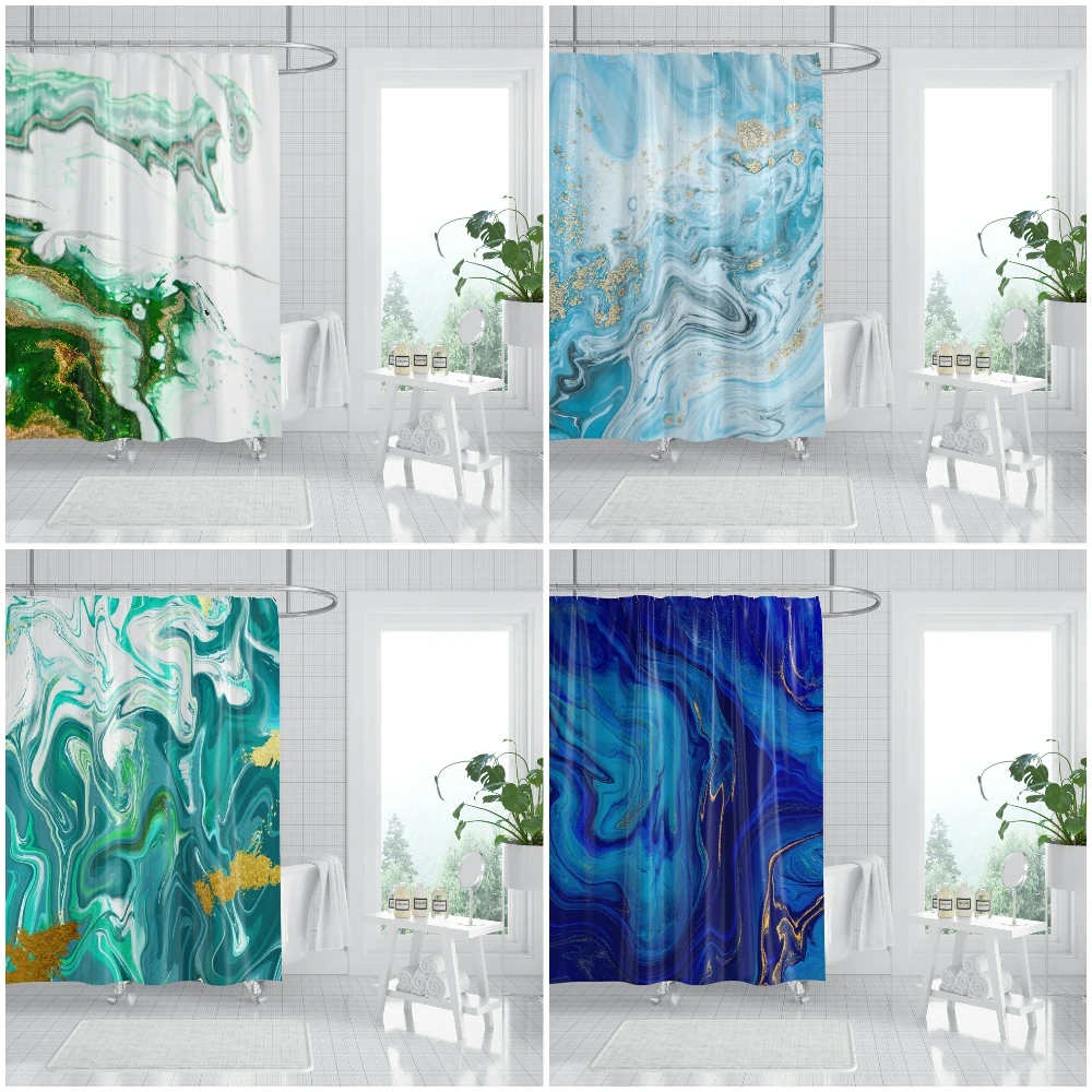 

Занавеска для душа, абстрактная, масляная краска, Золотая Полоска, мрамор, водонепроницаемая, Экологически чистая, для ванной, украшение для дома, аксессуары для ванной