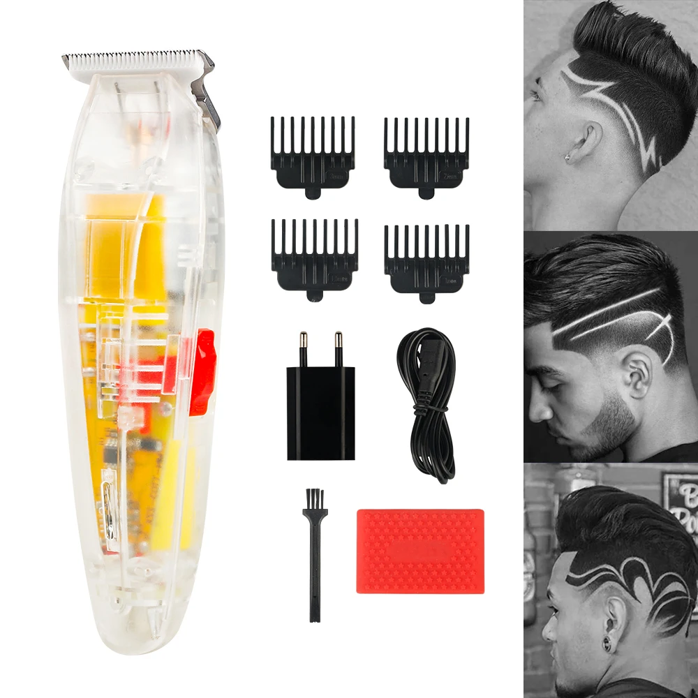 

Professional Barber Tools Transparent Cordless T-Trimmer USB Charging 0mm Toggle Shaver For Men Barber Hair Cutting Machine