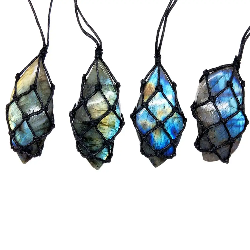 

1pc Labradorite Healing Necklace Natural Polished Raw Stone Pendant Crystal Energy Necklace Jewelry For Men Women Random