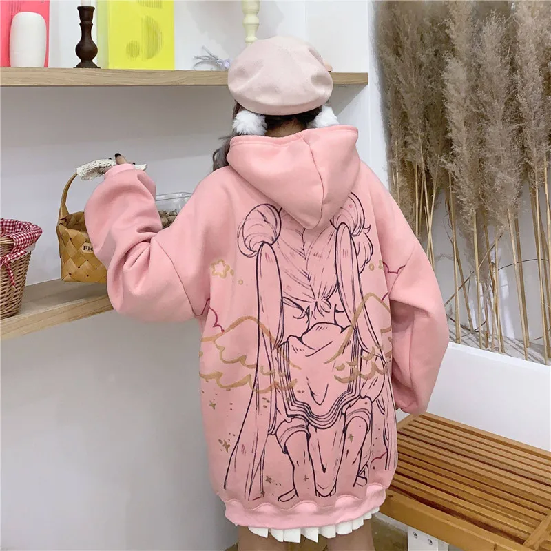 

Kawaii hoodie streetwear ulzzang cartoon sweatshirts pullovers oversize hooded Hoodie Streetwear Harajuku Tops Girl
