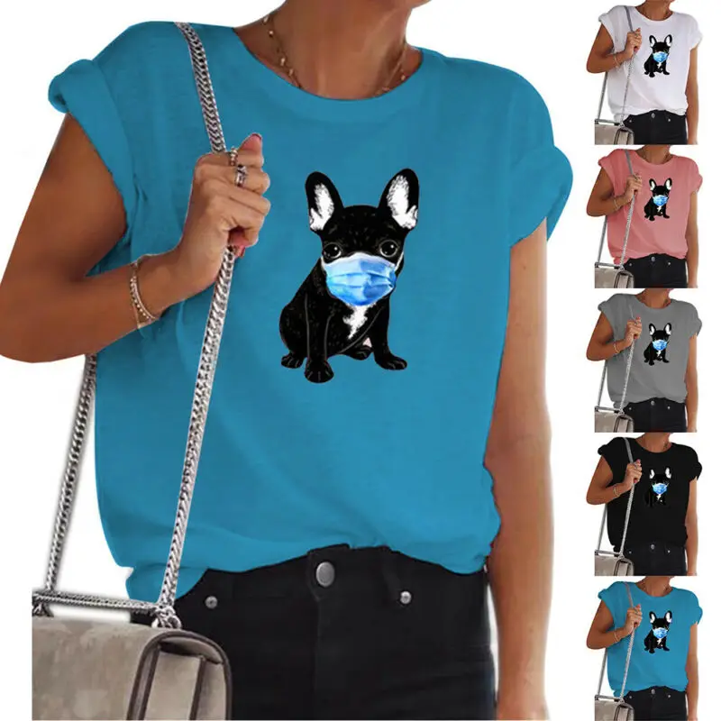 

Womens Cute The Masked Dog Printed T-Shirt Casual Summer Pullover Blouse Tops