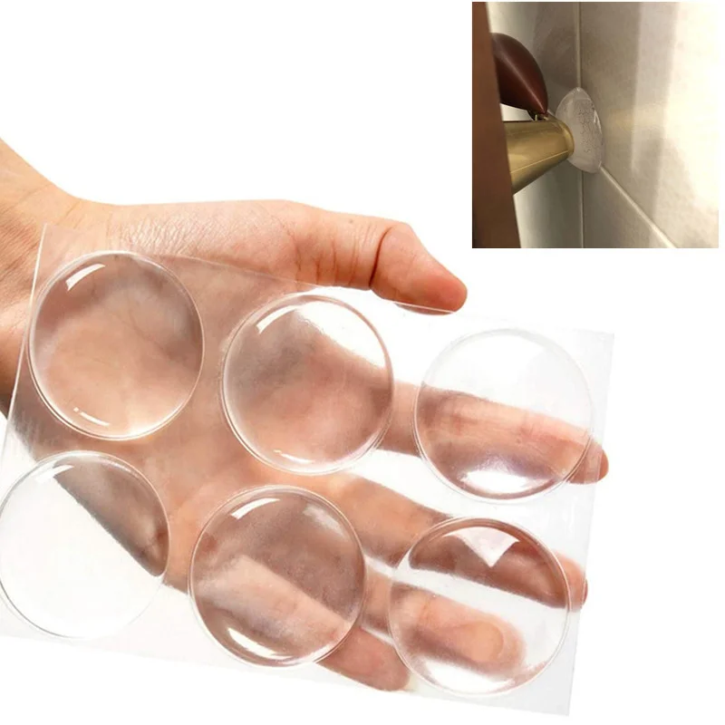 

6PCS Clear Door Knob Wall Shield Transparent Round Soft Rubber Wall Protector Self Adhesive Door Handle Bumper door stop muffler
