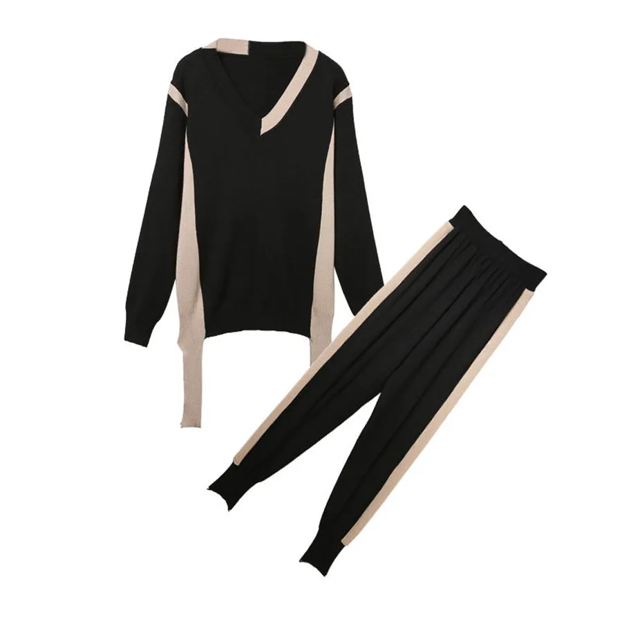 Комплект с свитером для женщин осенний комплект из двух предметов однотонный