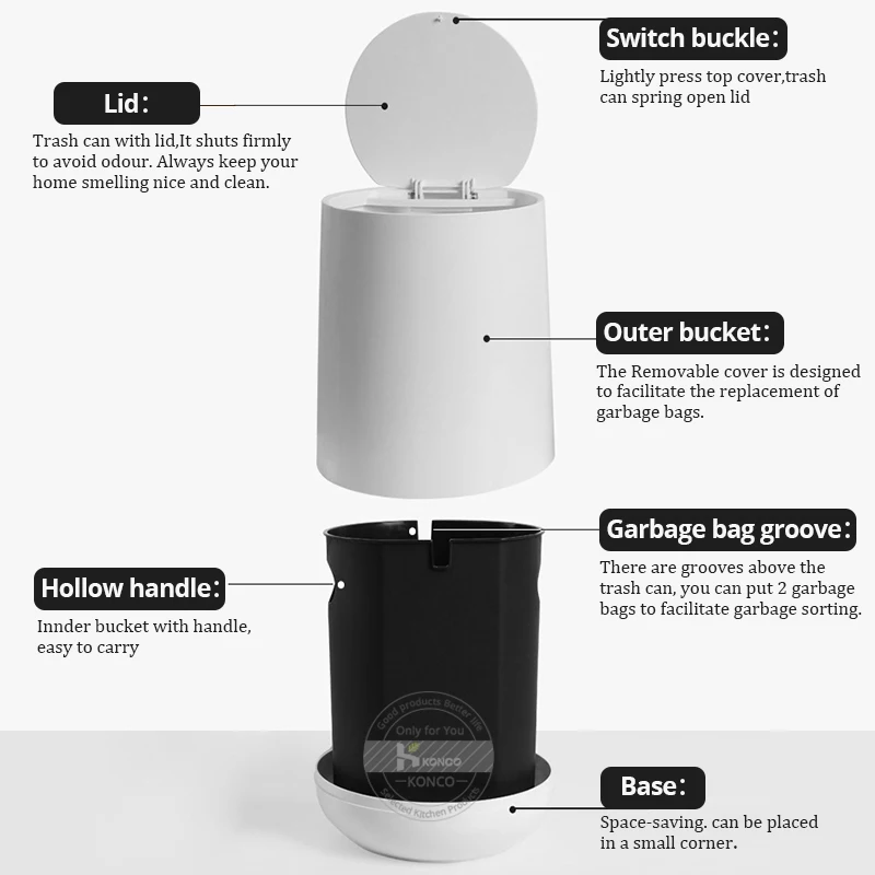 Konco двухэтажные мусорные ведра для кухни гостиной туалета мусорное ведро круглая