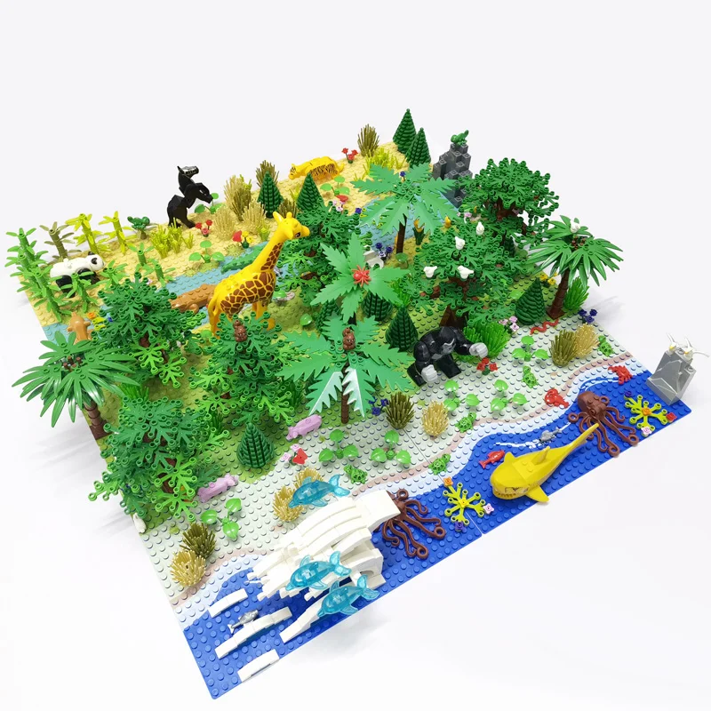

MOC Jungle Wild Animals Building Blocks Compatible City Forest Trees House Bricks Baseplate Kids Montessori Toy over 6 Years Old