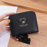 women fashion bear tassel zipper money wallet casual short leather purses ladies girls clutch bag credit card holder coin pocket