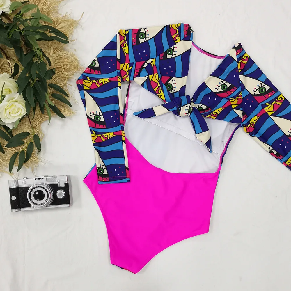 

Colorful Pattern Surfing Suits One Piece Swimsuits Female Swimwear Women Girl Bikini Set Beachwear Bathing Surfing Wear Bikinis