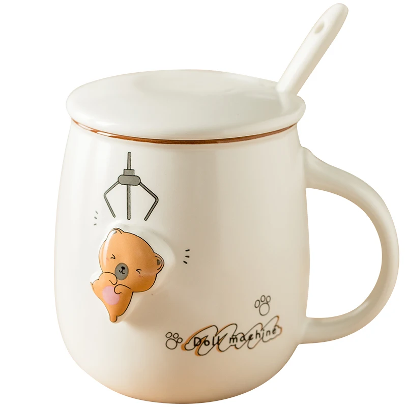 Медведь фарфоровая кофейная чашка с крышкой ложка милая креативная для йогурта