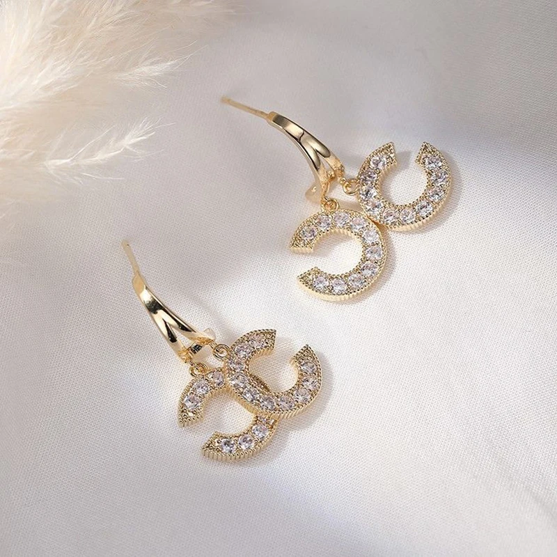 

BLIJERY Trendy C Shape Ear Stud Fashion Gold Color Double Letter Earrings For Women Female Wedding Party Temperament Jewelry