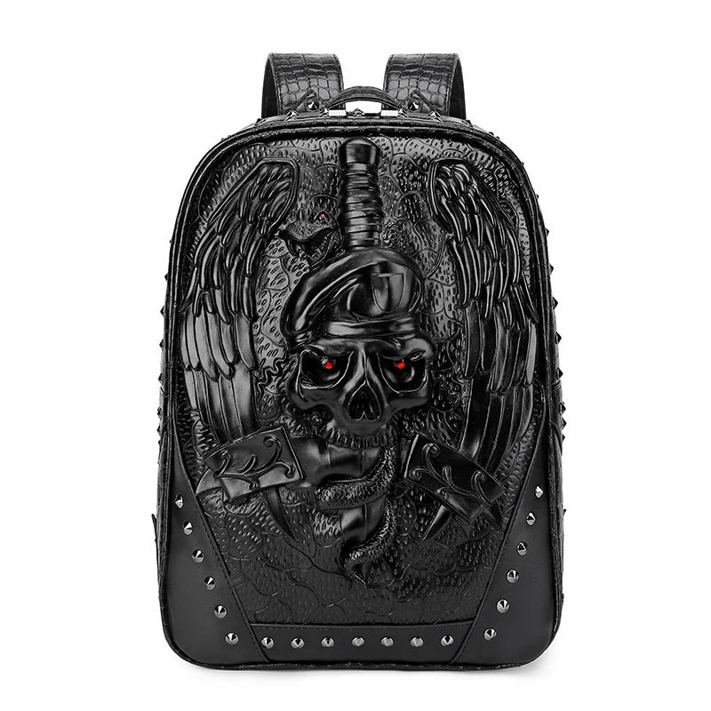 

Fashion 3D Embossed Gothic Skull Backpack bags for Women Girls Cool Schoolbag Rivet Personality Laptop bag for Teenagers mochila