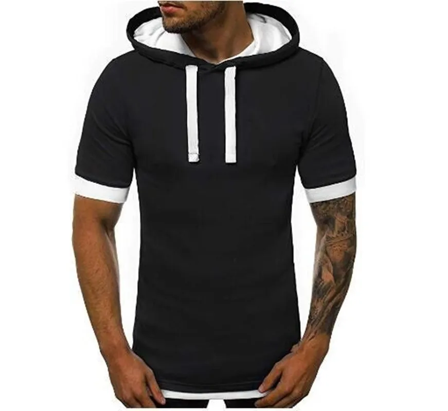 Men's Solid Color round Neck Hooded T-shirt Sweater Raglan Sleeve T-shirt Men