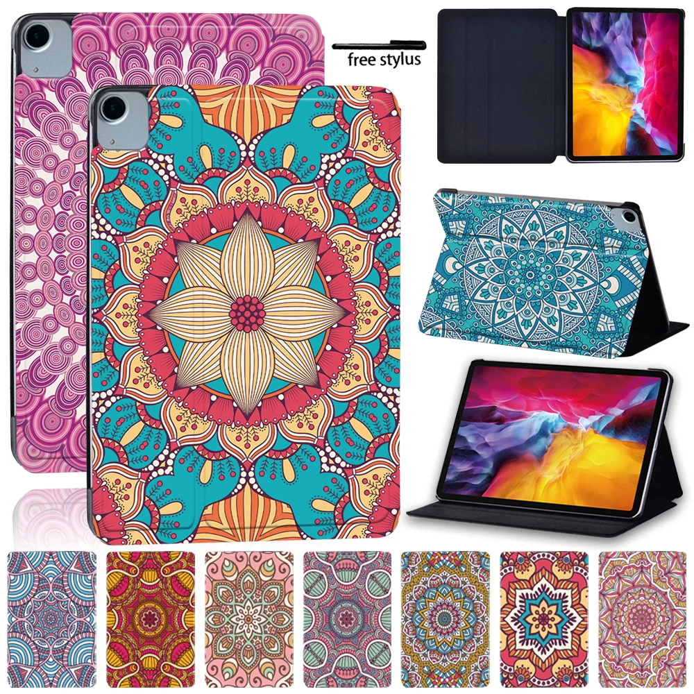 

Cover Case for Apple IPad Air 4 2020 10.9 Inch Mandala Pattern Tablet Case Anti-fall PU Leather Stand Flip Protective Case + Pen