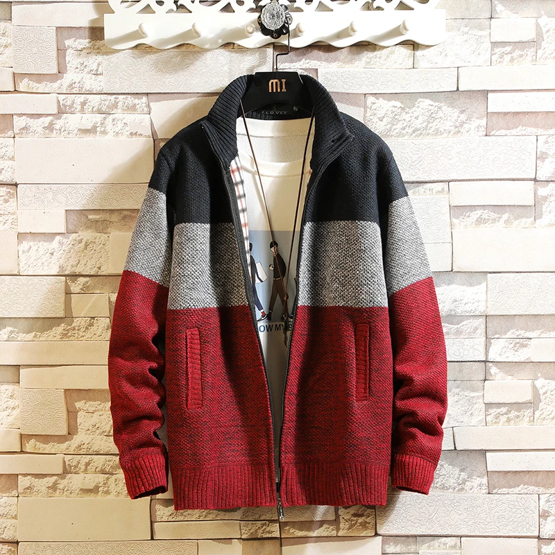 Полосатый цвет новинка 2020 Толстый модный брендовый свитер для мужчин кардиган