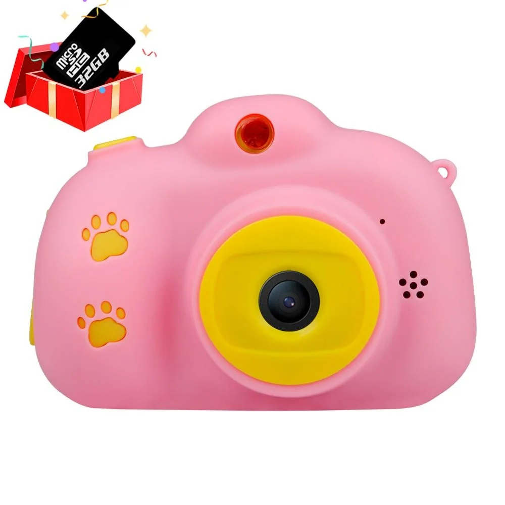 Pink with 32G Card Детская камера, игрушки для детей, цифровая камера 18 МП HD с картой 32G, экран 2,4 дюйма, двойная Селфи, видео игра, видеокамера, игрушки для детей - Цвет: Pink with 32G Card