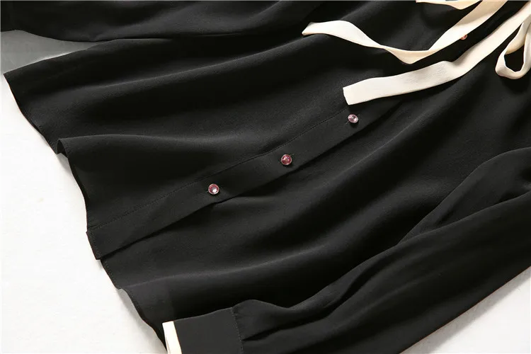

European and American women's clothes spring The new 2021 Long-sleeved button-down lapel bow style silk shirt