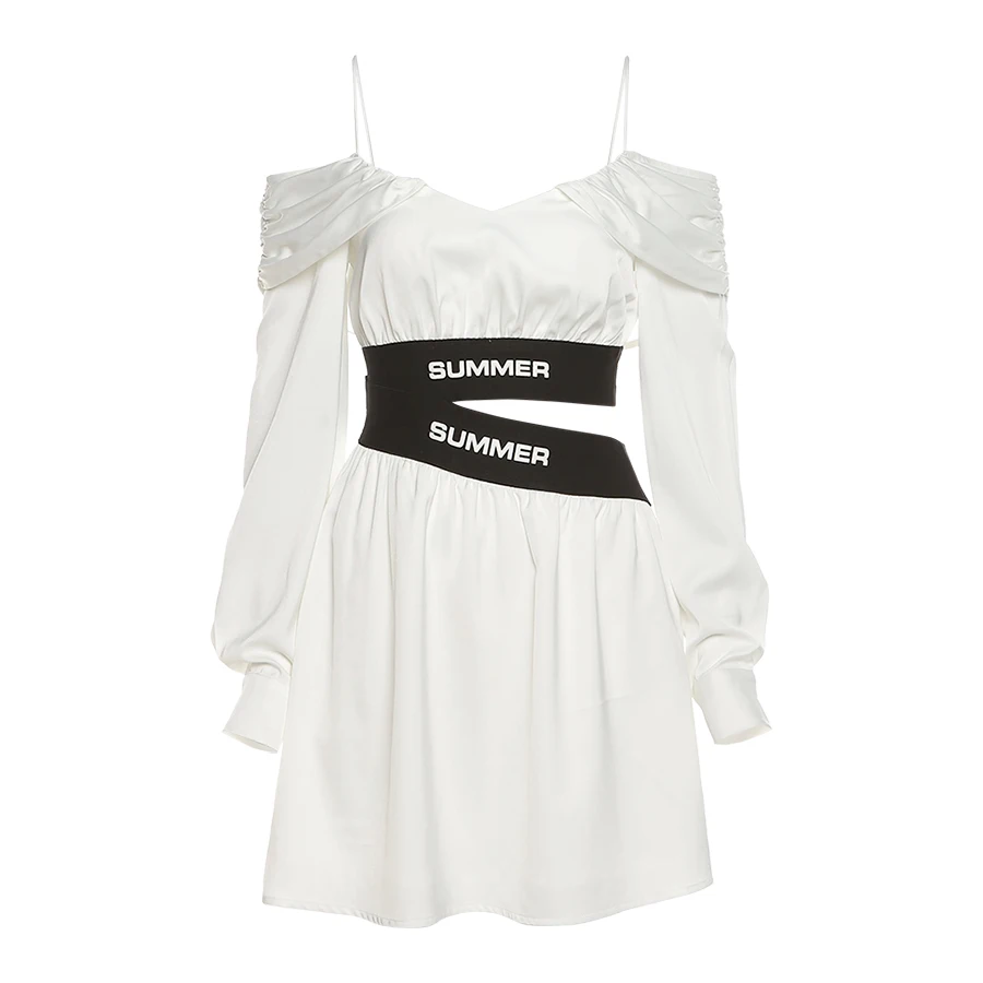 

Sylcue Summer decrease age sweet hot girl court wind one word shoulder modern show waist condole belt skirt female everything go