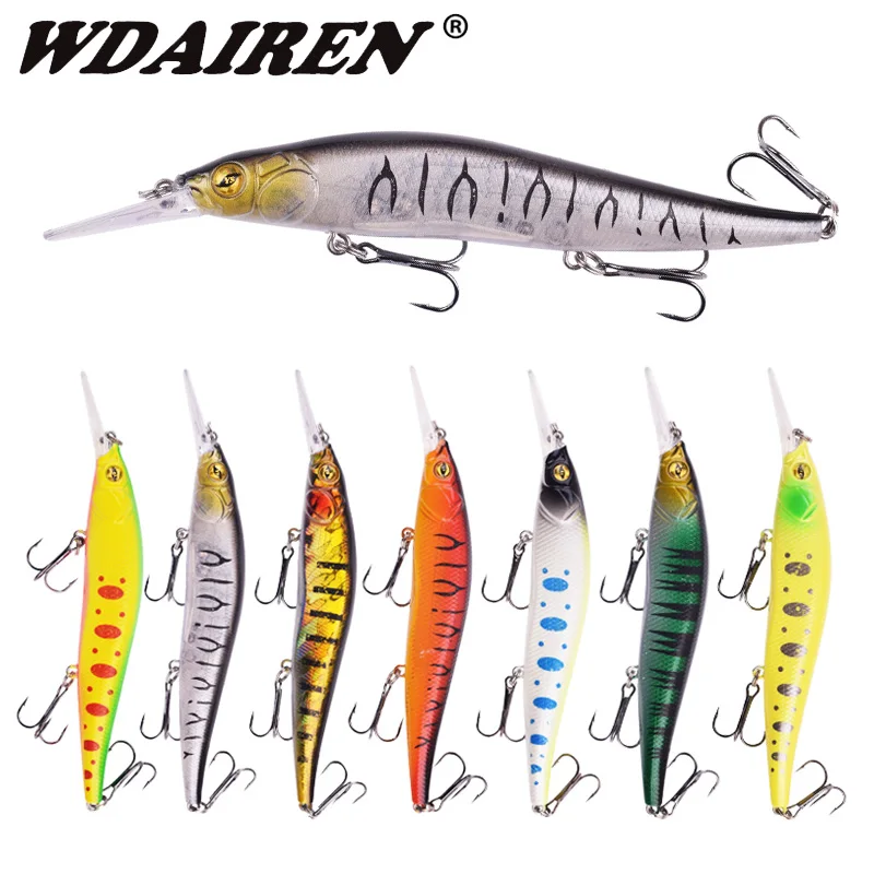 

WDAIREN Floating Minnow Fishing Lure 135mm 16g Artificial Hard Bait Diving Wobblers Lures Crankbait Pike Bass Treble Hook Tackle