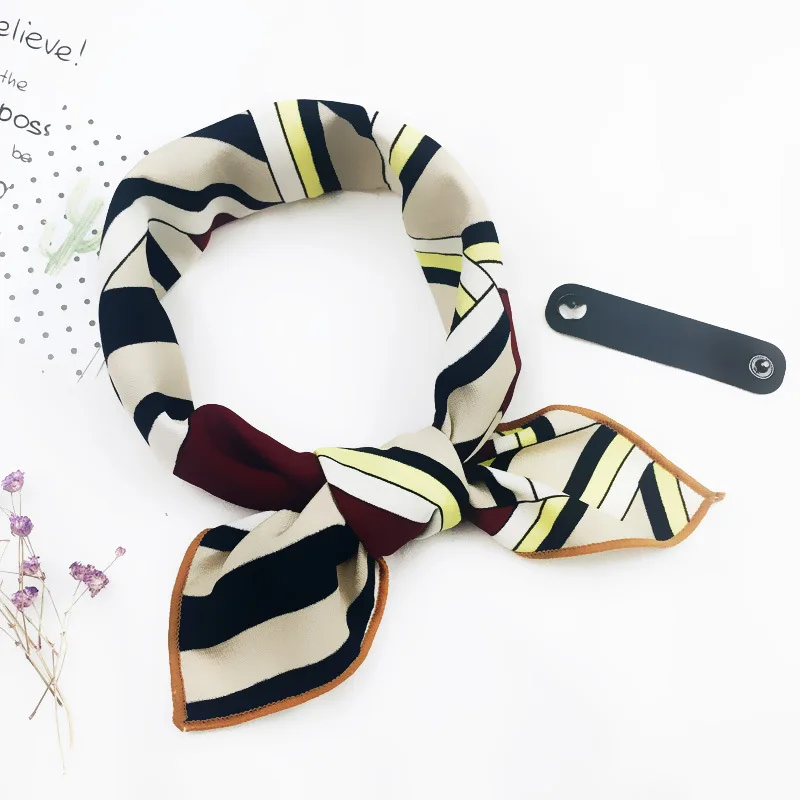 2020 women scarf Cotton and linen striped neck scarves square brand office Printing Flight Attendants Handkerchief rings | Аксессуары