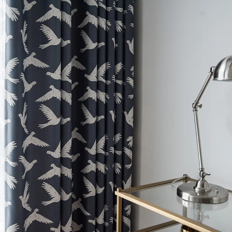 

Custom peace Pigeon Curtains Living Room Dining Room Bedroom Modern Chinese Curtains Black Silk Shading Printed Curtains Tulle