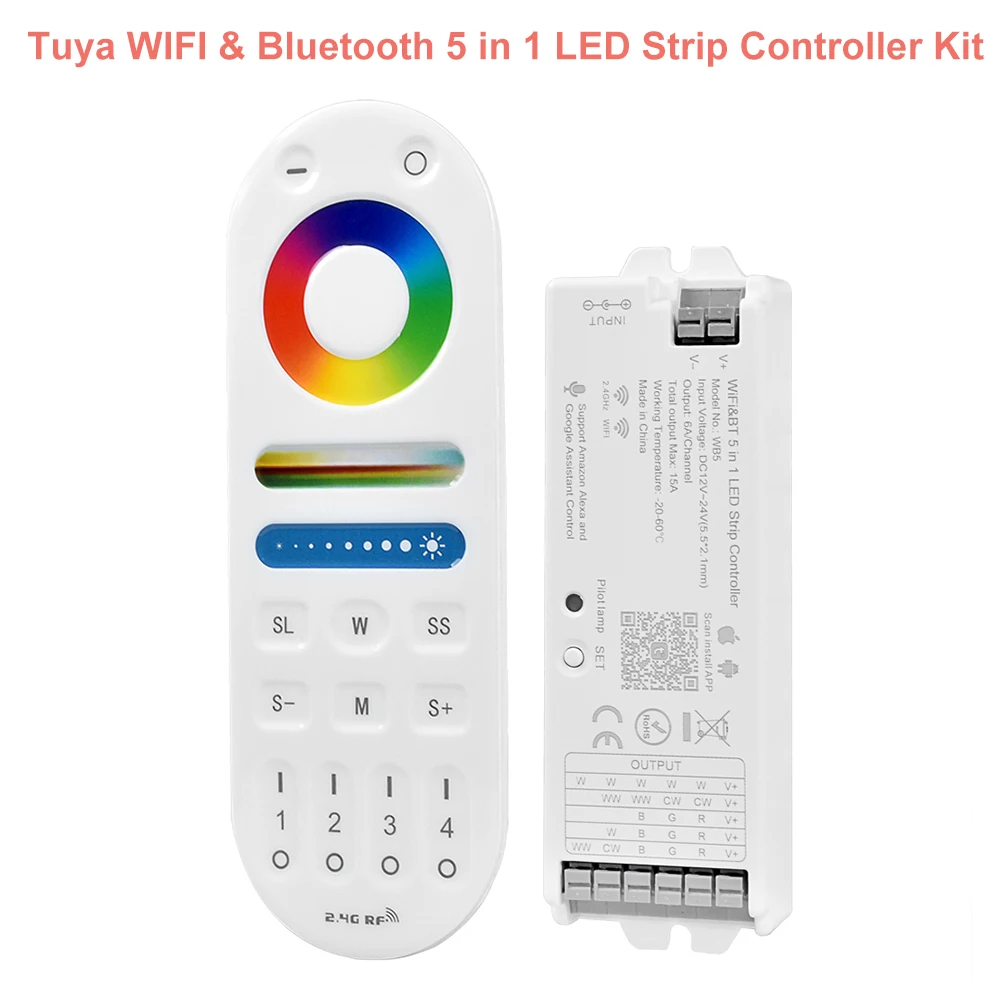 

Контроллер светодиодной ленты 5 в 1 с Wi-Fi и Bluetooth, RGB + CCT