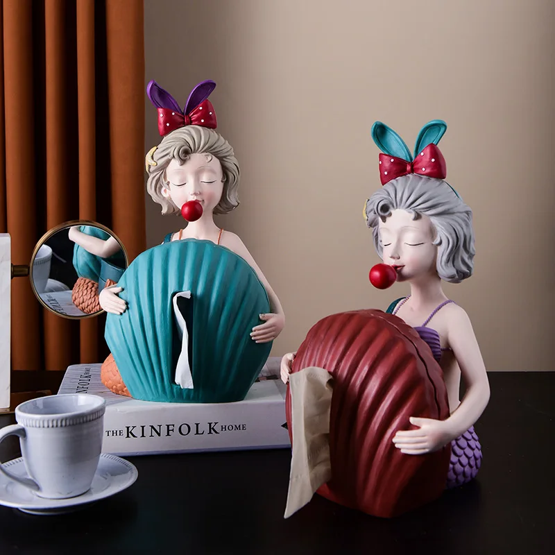 

Mermaid Modelling Resin Home Decor Napkin Box Ornaments Nordic Style Living Room Decoration Desk Accessories