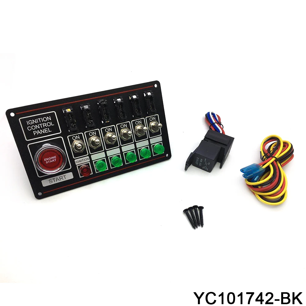 

6 Pins 12V Engine Start Switch Fused Ignition Control Switch Panel with Light