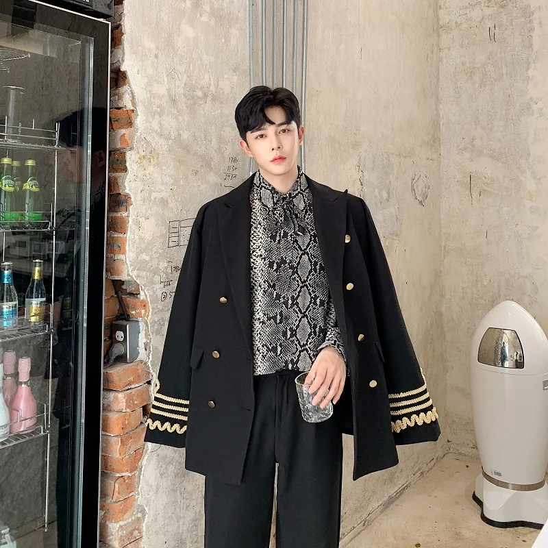 Мужской уличный костюм куртка в стиле хип хоп мужское винтажное двубортное