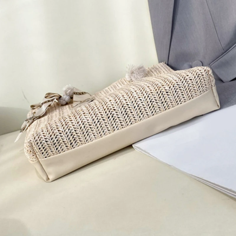 

Spring Summer Fashion Straw Woven Underarm Shoulder Bags For Women Casual Silk Scarf Ladies Large Capacity Shopping Handbags