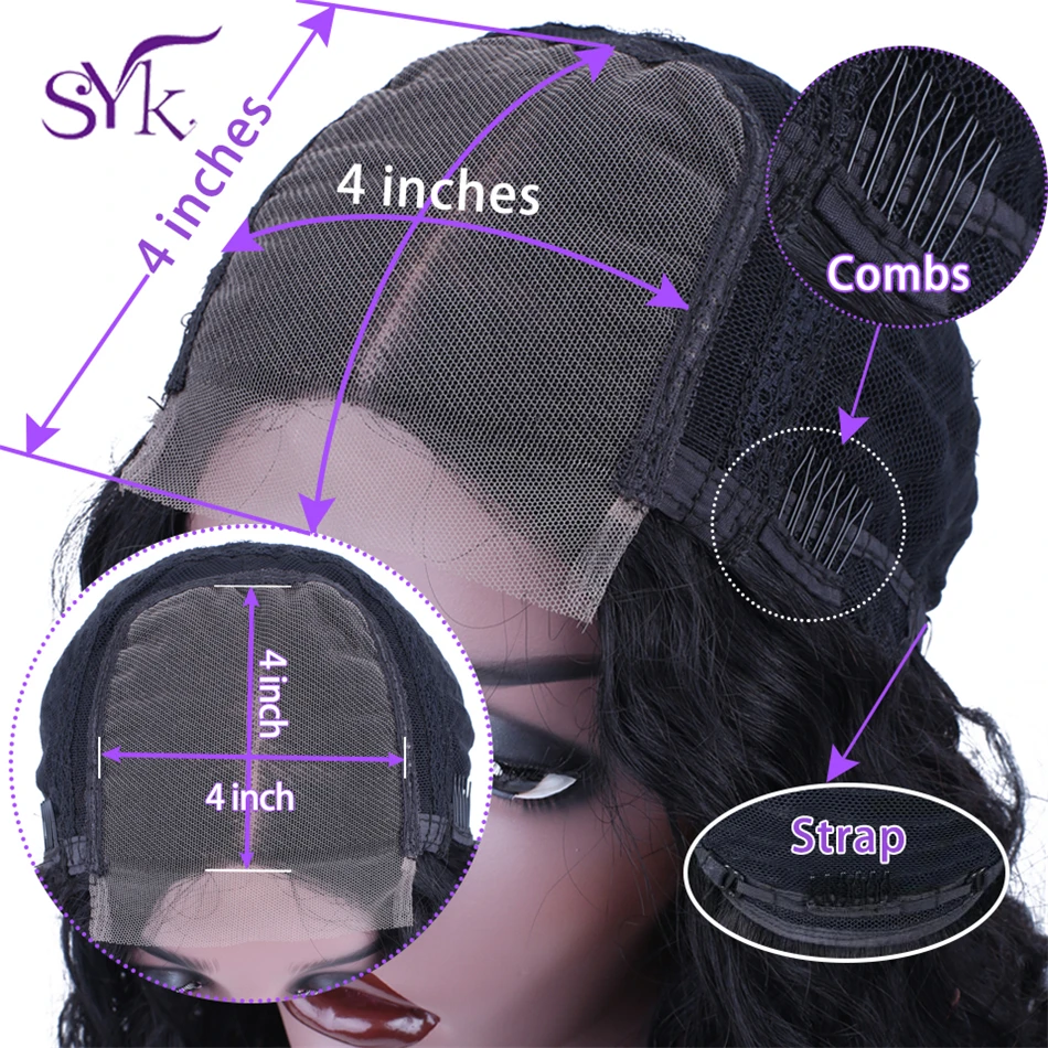 SYK волосы на шнурке искусственные предварительно сорванные 4*4 парика бразильские