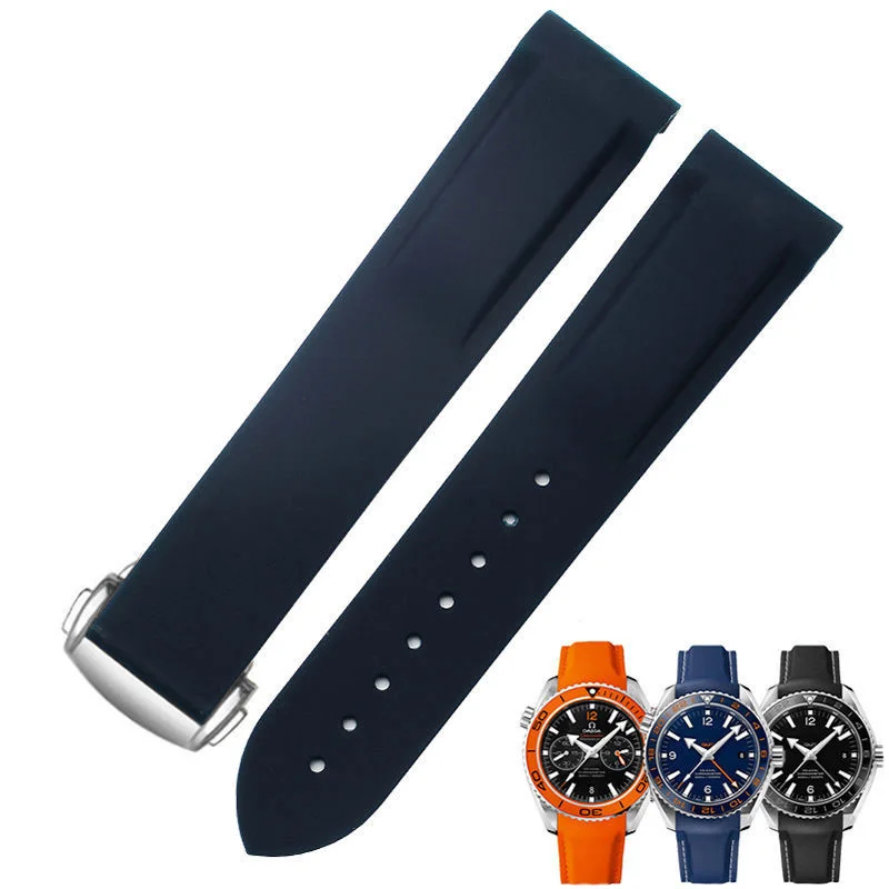 Curved end 20 mm 22 mm rubber silicone strap for Omega watch at150 Seamaster 007 for Seiko  Mido brand strap