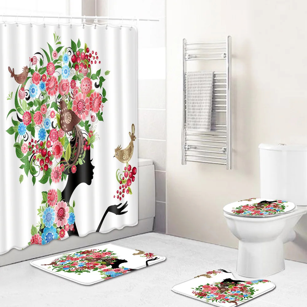 ONGLYP 4 шт. занавеска для душа 3D мультфильм девочки ванной s Набор с крючками