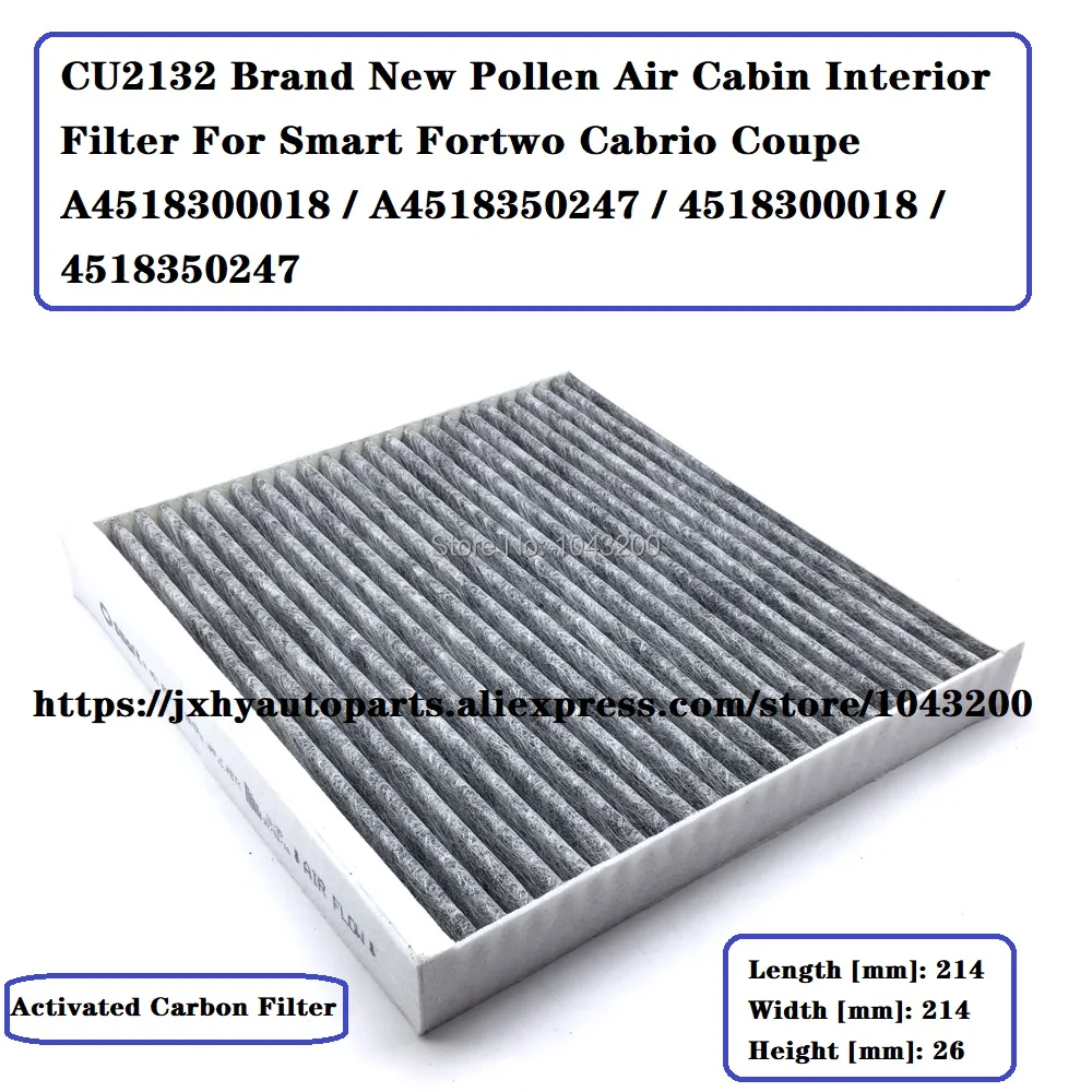 

New Active Carbon Pollen Cabin Air Filter For Smart Fortwo Coupe Convertible A4518300018, A4518350247 , 4518300018, 4518350247