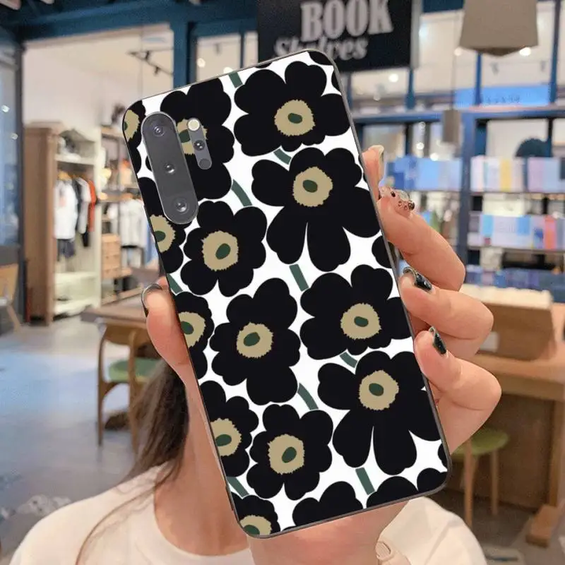 

Marimekko Blue Flower Silicone Black Phone Case For Samsung Galaxy Note20 ultra 7 8 9 10 Plus lite J7 J8 Plus 2018 Prime